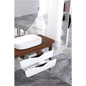 Brezza 130 Cm Masi̇f Tezgah Beyaz Lavabolu Banyo Dolabi - Boy Dolap Dahi̇l