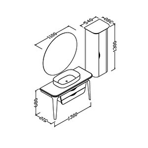 Brezza 130 Cm Masi̇f Tezgah Beyaz Lavabolu Banyo Dolabi - Boy Dolap Dahi̇l