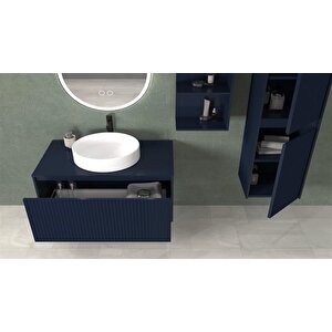 Almonde 80 Cm Beyaz Lavabolu Banyo Dolabi  Laci̇vert - Boy Dolap Hari̇ç