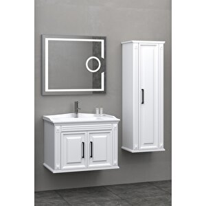 Mi̇lano 80 Cm Banyo Dolabi Led Mercek Aynali Beyaz - Boy Dolap Hari̇ç