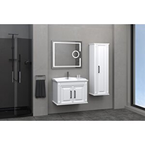 Mi̇lano 80 Cm Banyo Dolabi Led Mercek Aynali Beyaz - Boy Dolap Hari̇ç