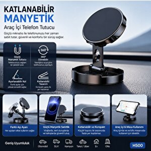 Schitec Katlanabilir Manyetik Araç İçi Telefon Tutucu Gümüş H500