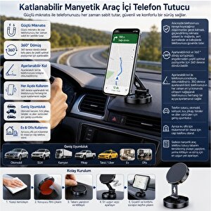 Schitec Katlanabilir Manyetik Araç İçi Telefon Tutucu Gümüş H500