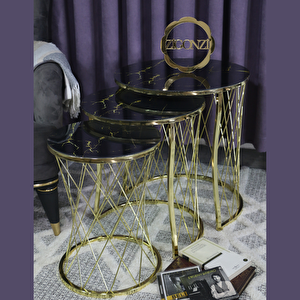 Hasır  Zigon Sehpa Gold Ayak  Şimşek Desen Cam