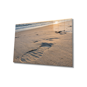 Sahil Ayak Izi Cam Tablo Beach Footprint Table 50x70 cm