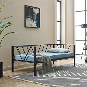 Alchera Daybed Tek Kişilik Metal Karyola - Siyah 90x190 cm