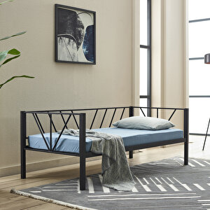 Alchera Daybed Tek Kişilik Metal Karyola - Siyah 90x200 cm