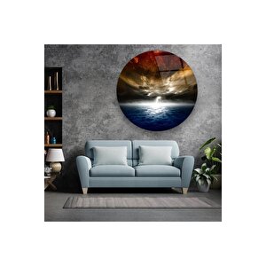 Soyut Bulutlar Ve Şimşek Yuvarlak Cam Tablo 30x30 cm
