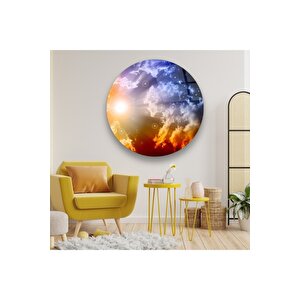 Soyut Gökyüzü Yuvarlak Cam Tablo 50x50 cm