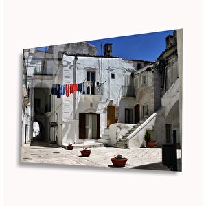 Beyaz Ev Cam Tablo 90x60 cm