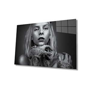 Siyah Beyaz İnsan Fotoğraflarıkadın Cam Tablo 50x70 cm