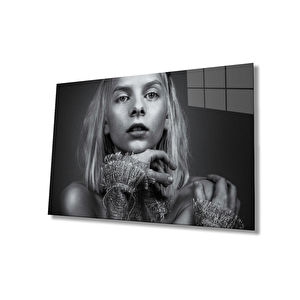 Siyah Beyaz İnsan Fotoğraflarıkadın Cam Tablo 36x23 cm
