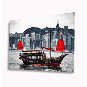 Kırmızı Tekne Cam Tablo 36x23 cm