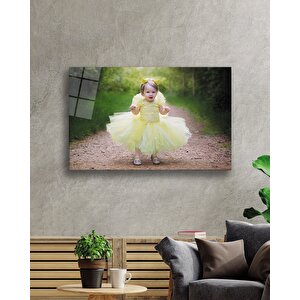 Sarı Elbiseli Çocuk Cam Tablo Child In Yellow Dress Table 110x70 cm