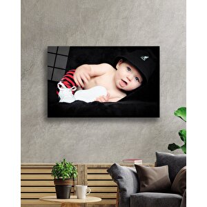 Şapkalı Bebek Cam Tablo Baby Table With Hat 36x23 cm