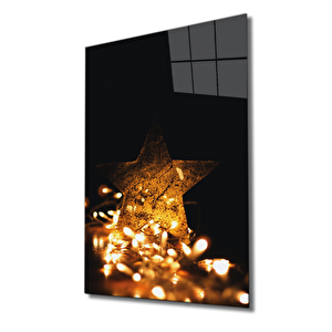 Sarı Işıklı Yıldız Cam Tablo Yellow Star 36x23 cm