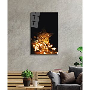 Sarı Işıklı Yıldız Cam Tablo Yellow Star 36x23 cm
