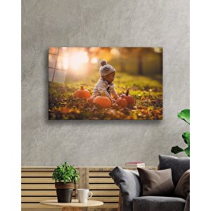 Balkabaklarıyla Bebek Cam Tablo 90x60 cm