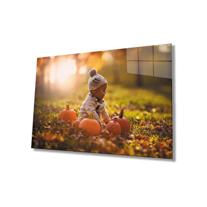 Balkabaklarıyla Bebek Cam Tablo 50x70 cm