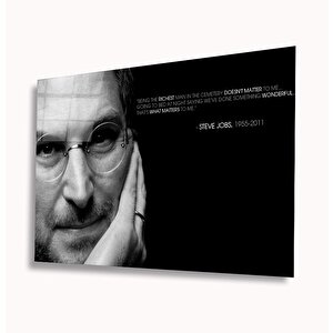 Siyah Beyaz İnsan Fotoğrafları Steve Jobs Cam Tablo 110x70 cm