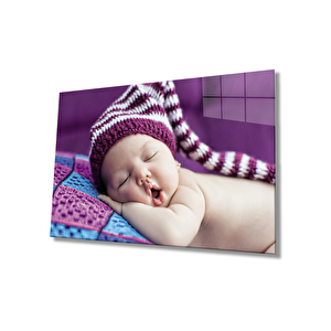 Şapkalı Bebek Cam Tablo Baby Table With Hat 50x70 cm