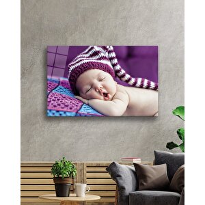 Şapkalı Bebek Cam Tablo Baby Table With Hat 50x70 cm
