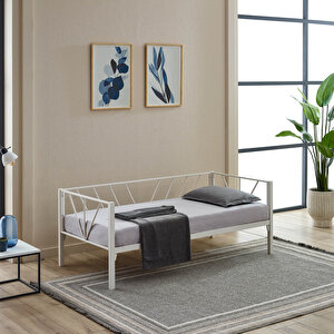 Alchera Daybed Tek Kişilik Metal Karyola - Beyaz 90x190 cm