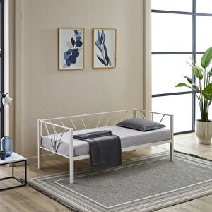 Alchera Daybed Tek Kişilik Metal Karyola - Beyaz 90x190 cm