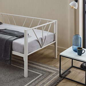 Alchera Daybed Tek Kişilik Metal Karyola - Beyaz 90x190 cm