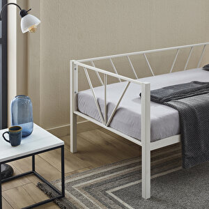 Alchera Daybed Tek Kişilik Metal Karyola - Beyaz 90x190 cm