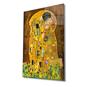Gustav Klimt Öpücük Cam Tablo Ev Ve Ofis Duvar Dekoru 36x23 cm