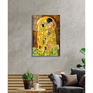 Gustav Klimt Öpücük Cam Tablo Ev Ve Ofis Duvar Dekoru 36x23 cm