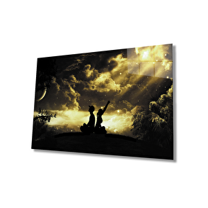 Yıldızlı Gecede İnsan Manzarası Cam Tablo 36x23 cm