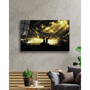 Yıldızlı Gecede İnsan Manzarası Cam Tablo 36x23 cm