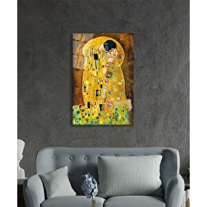 Gustav Klimt Öpücük Cam Tablo Ev Ve Ofis Duvar Dekoru 50x70 cm