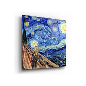 Yıldızlı Gecenin Çığlığı Cam Tablo 80x80 cm