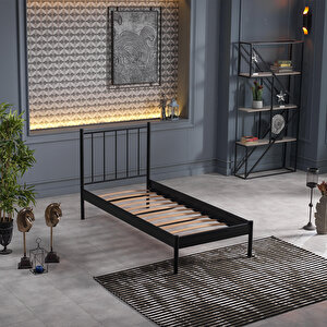 Falez-st Tek Kişilik Metal Karyola - Siyah 90x200 cm