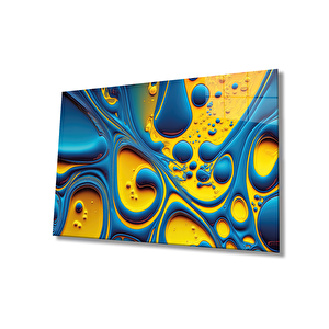 Mavi Sarı Soyut Cam Tablo Ev Ve Ofis Duvar Dekoru 50x70 cm