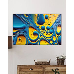 Mavi Sarı Soyut Cam Tablo Ev Ve Ofis Duvar Dekoru 36x23 cm