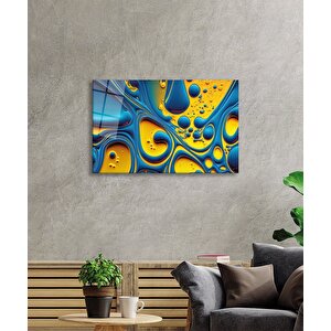 Mavi Sarı Soyut Cam Tablo Ev Ve Ofis Duvar Dekoru 36x23 cm