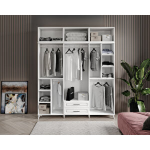 Guneystore Gözde 6 Kapaklı Yüklüklü Komple Mdf Beyaz Gardırop