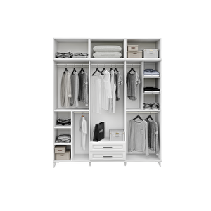Guneystore Gözde 6 Kapaklı Yüklüklü Komple Mdf Beyaz Gardırop