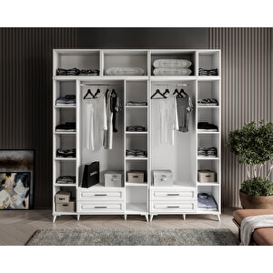 Guneystore Gözde 7 Kapaklı Yüklüklü Komple Mdf Beyaz Gardırop