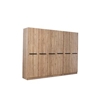 Mercan Mdf 6 Kapılı 2 Çekmeceli Gardrop Elbise Dolabı 240x53x216cm Ceviz