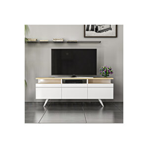 Berlin 150cm 3 Kapaklı Tv Ünitesi Beyaz - Safir Meşe Beyaz