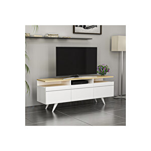 Berlin 150cm 3 Kapaklı Tv Ünitesi Beyaz - Safir Meşe Beyaz