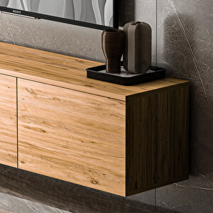 Neon Duvara Monte 3 Kapaklı TV Sehpası – 160 cm – Minimal Tasarım, Atlantik Çam