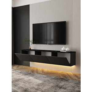 Neon Duvara Monte 3 Kapaklı TV Sehpası – 160 cm – Minimal Tasarım, Antrasit (Mermer Desen)