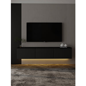 Neon Duvara Monte 3 Kapaklı TV Sehpası – 160 cm – Minimal Tasarım, Antrasit (Mermer Desen)