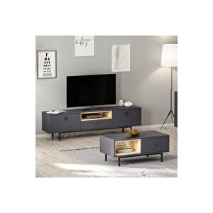 Naturel Tv Ünitesi Ve Orta Sehpa 2'li Takım Antrasit - Safir Meşe